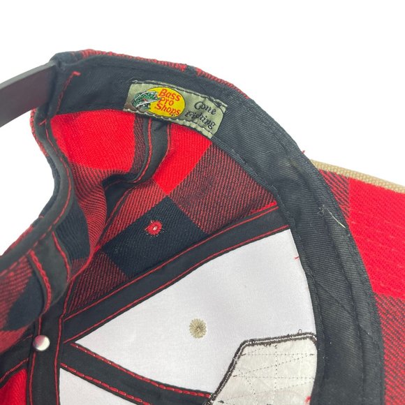 Bass Pro Shops Red Black Buffalo Plaid Hat Snapback Gone‎ Fishing Cap Adjustable - Picture 6 of 7